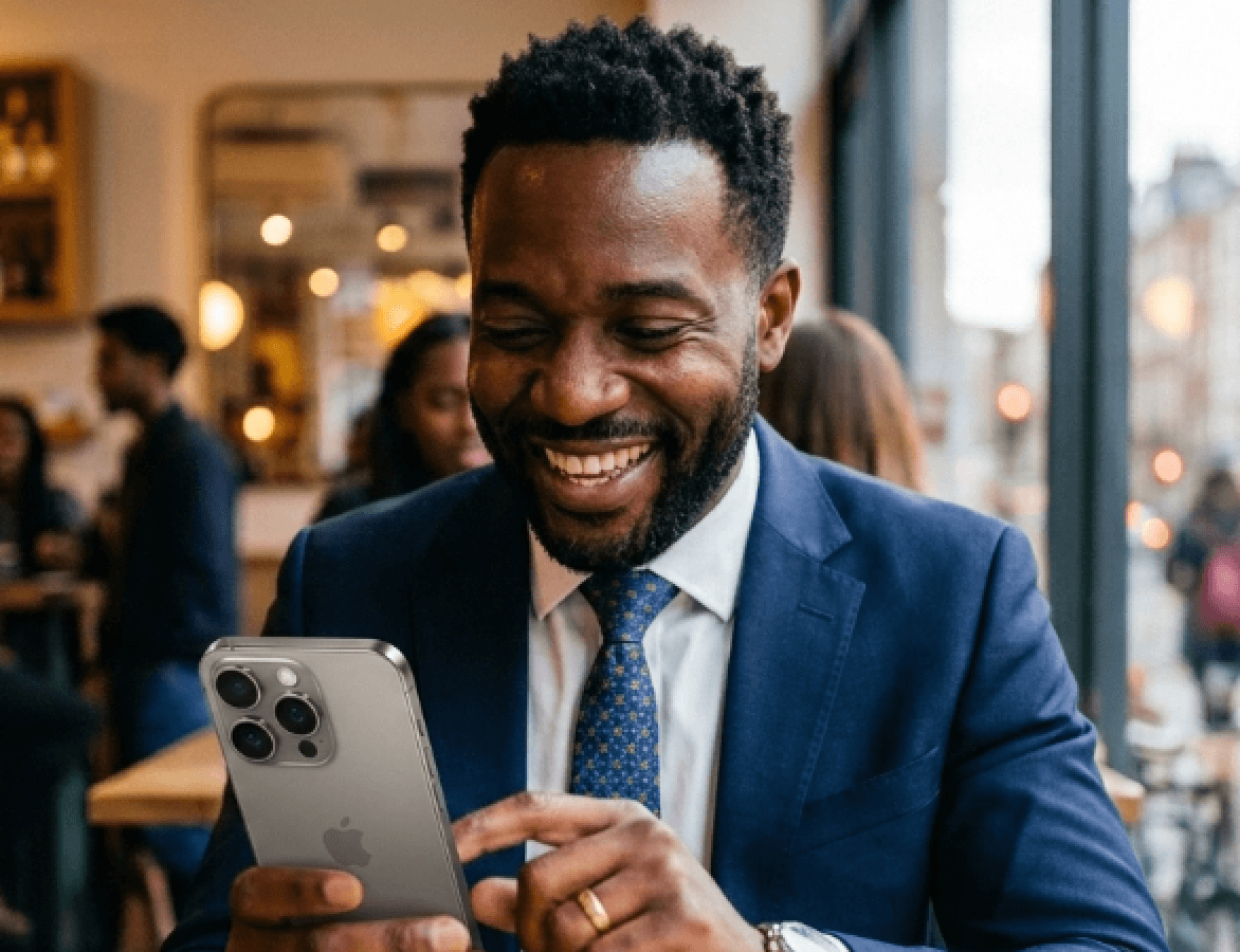 Smiling man on phone